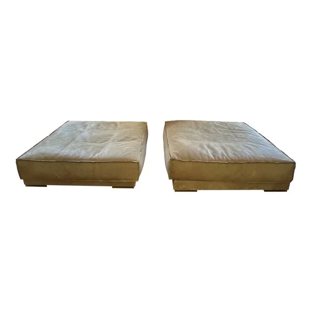 Pair of Paola Navone Baxter Italy Soft Leather Ottomans
