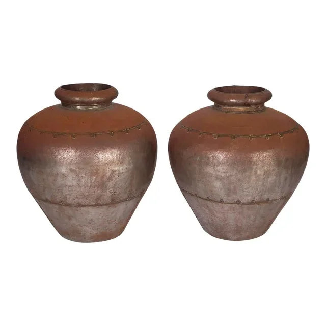 Pair of Riveted Iron Floor Vases