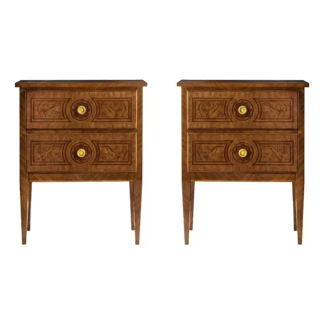 Pair of Small Louis XVI Style Burl Nightstands