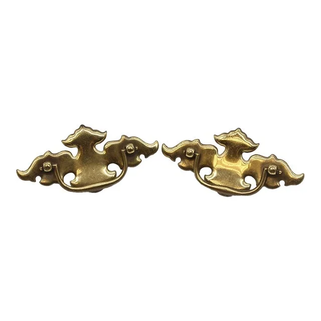 Pair of Vintage 5.25 Steel Bail Dresser Pulls With Polished Brass Finish
