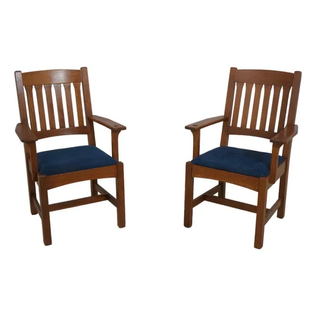 Pair Stickley Mission Oak Arts & Crafts Armchairs