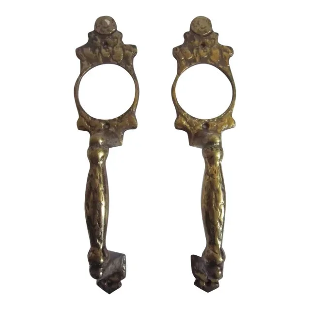 Pair Traditional Solid Brass Door Pull Handles With Cylinder Lock Insert