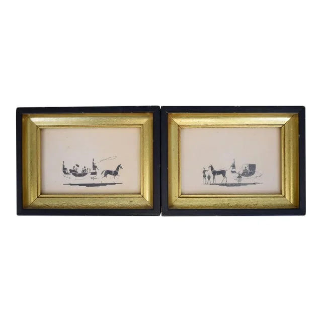 Pair X Framed Silhouette Carriage/ Coaching Prints