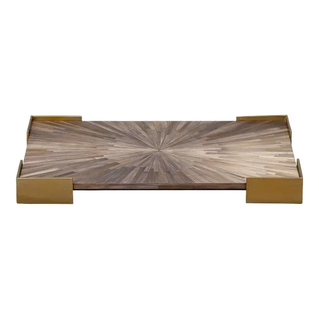 Palm Marquetry Tray in Grey Straw