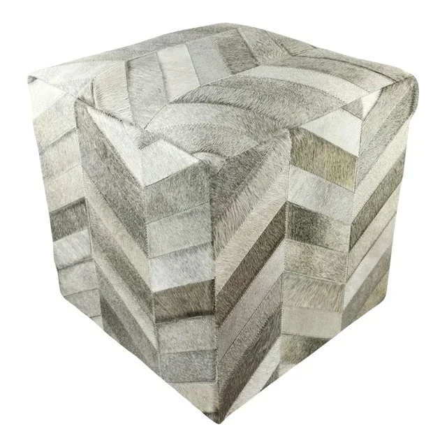 Pasargad Natural Cowhide Ottoman Silver 19”