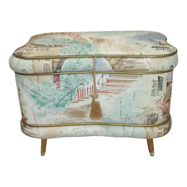 Pastel Patterned Laundry Ottoman, 1950s