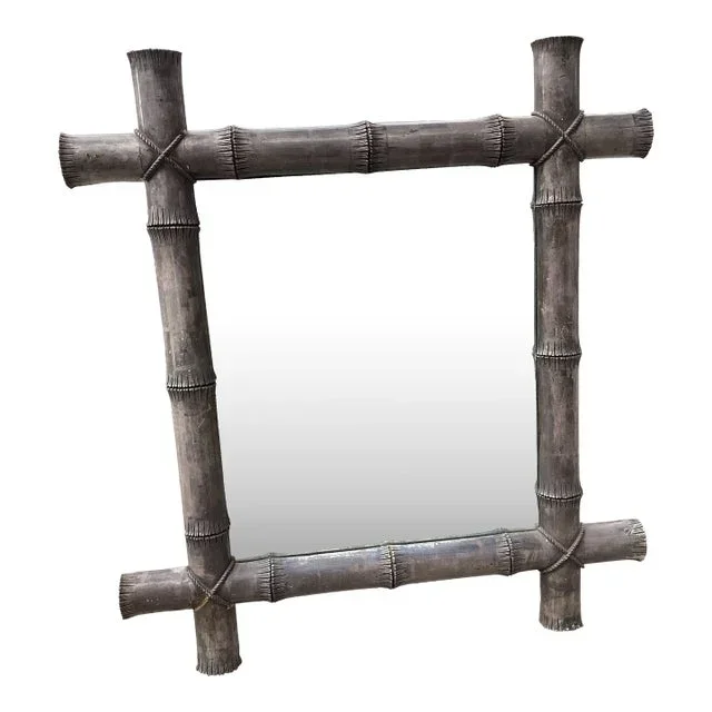 Paul Ferrante Faux Bamboo Mirror With Silver Leaf Giltwood Finish