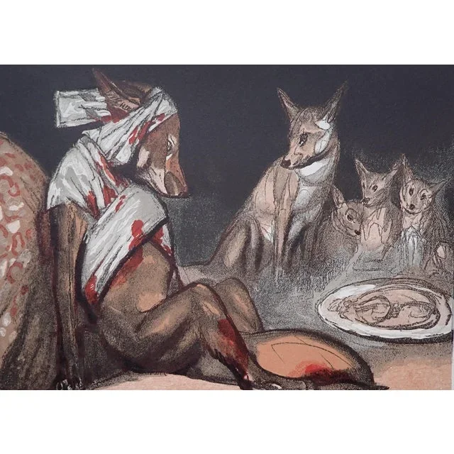 Paul Jouve, The Shot Fox, Wood Engraving
