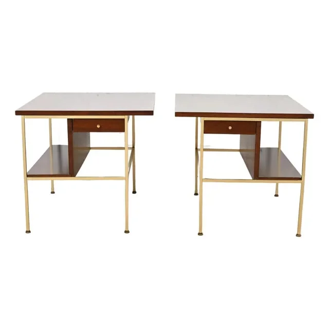 Paul McCobb Irwin Collection Mahogany and Brass Nightstands or End Tables, Newly Refinished