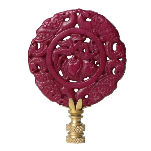 Peach Fruit Chinese Carved Stone Lamp Finial on Brass Hardware