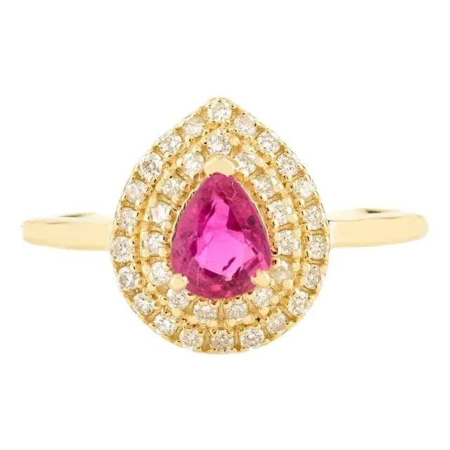 Pear Shape Double Halo 14k Gold Engagement Ring Size 8