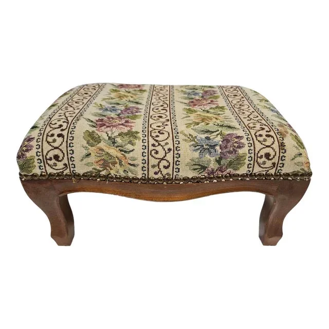 Petite French Footstool Floral Print Fabric