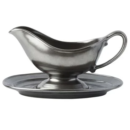 Pewter Stoneware Sauce Boat and Stand by Juliska
