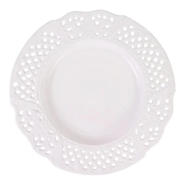 Pierced Porcelain Floral Dinner Plates, 11″ – White, Set of 4