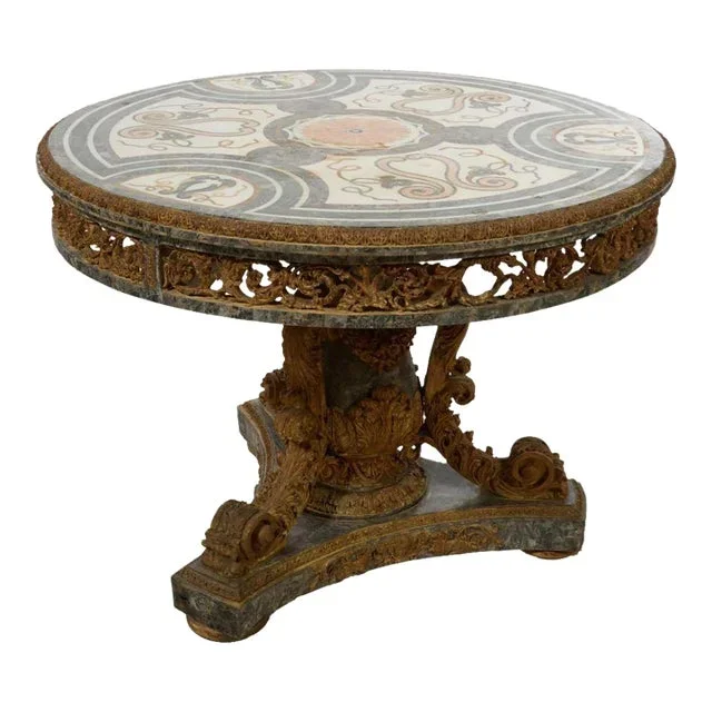 Pietra Dura Inlaid Marble Top Center Table