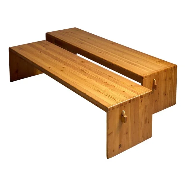 Pine Wooden Benches, 1970s, Set of 2