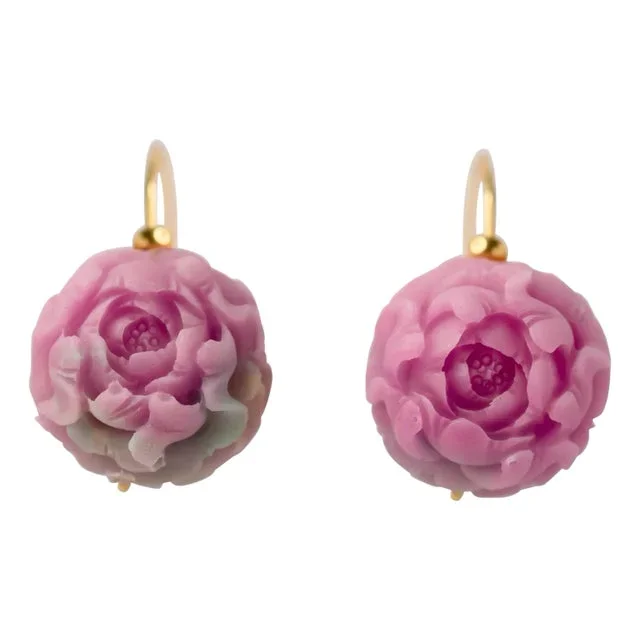 Pink Agate Peony Flower Earring II – 2 Pieces