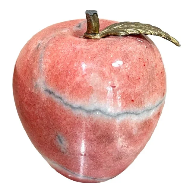 Pink Marble / Brass Apple Paper Weight