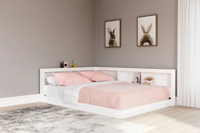 Piperton White Full Bookcase Corner Storage Bed