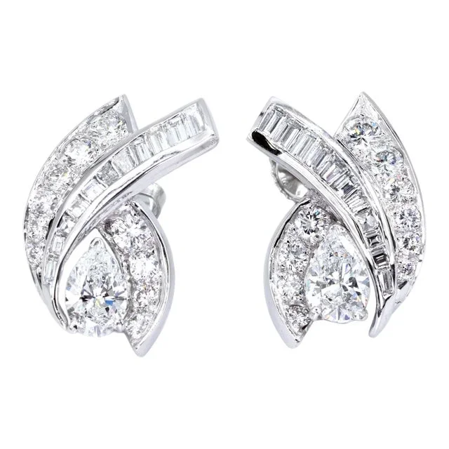 Platinum 950 Natural White Diamond Fancy Luxe Earring, Set of 2