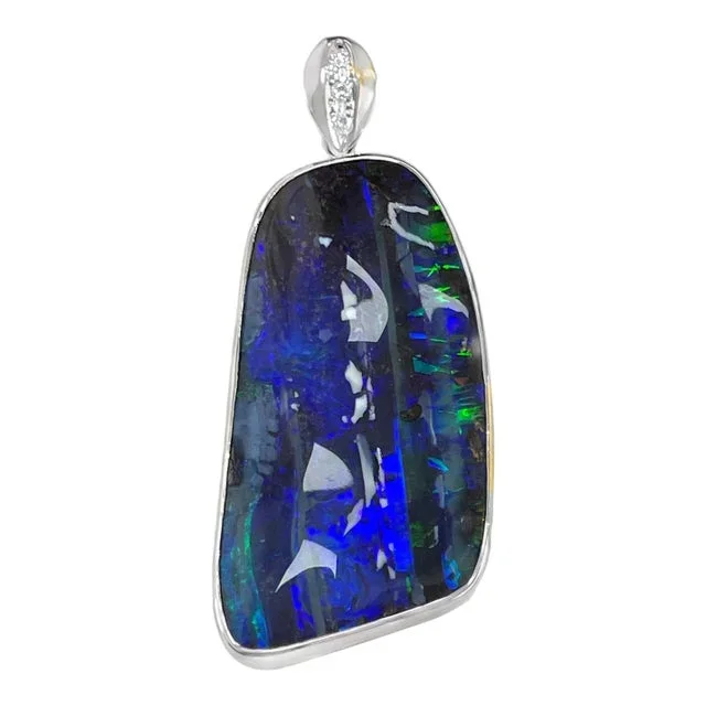 Platinum Large Boulder Opal & Diamond Heavy Pendant