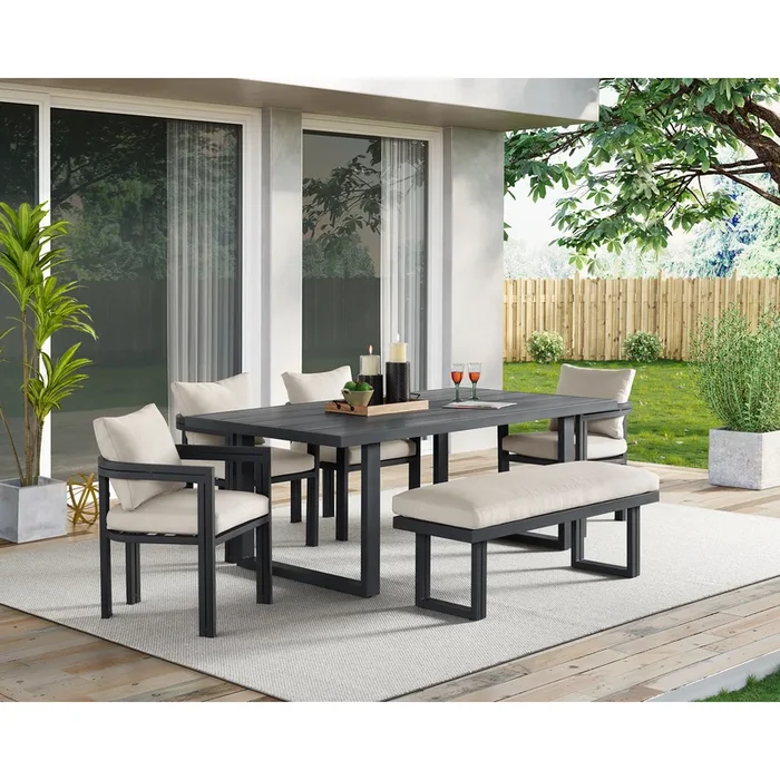 Playa Outdoor Dining Table, 4 Chairs & Bench in Dark Gray