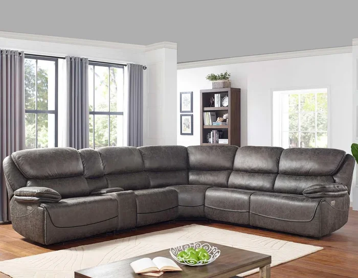 Plaza Smoked Gray 6-Piece Power Reclining Sectional