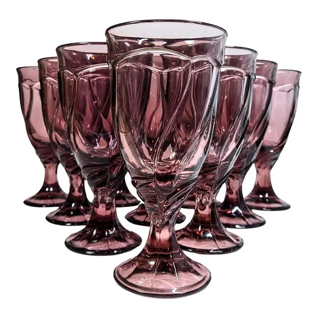 Plummy Purple Swirled Goblets- Set of Ten
