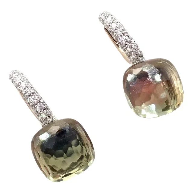 Pomellato Nudo Rose + White Gold Diamond Prasiolite Earrings – 2 Pieces