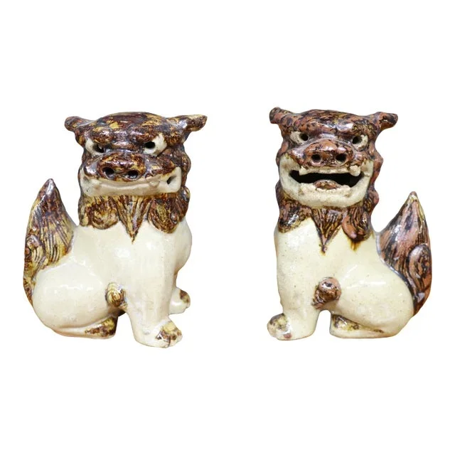 Porcelain Glazed Foo Dog Pair