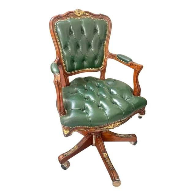 Presidential Swivel Chair in Wood with Leather Seat, 2000s