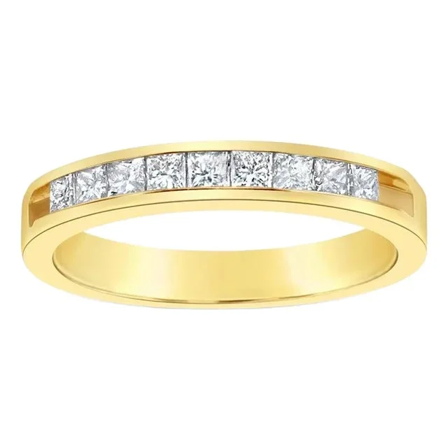 Princess Cut Channel Diamond Wedding Band, Size 3