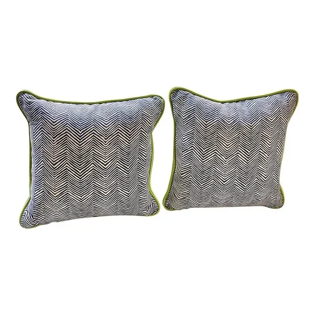 Quadrille Zig Zag Down Pillows With Leather Trim