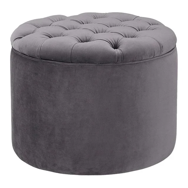 Queen Grey Velvet Storage Ottoman