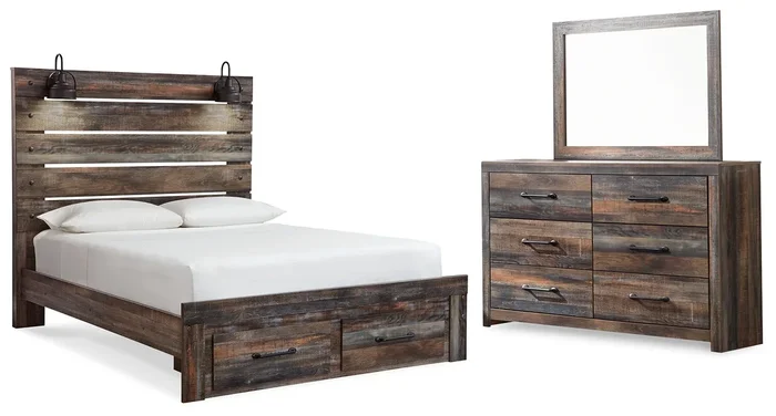 Queen Panel Storage Bed, Dresser And Mirror