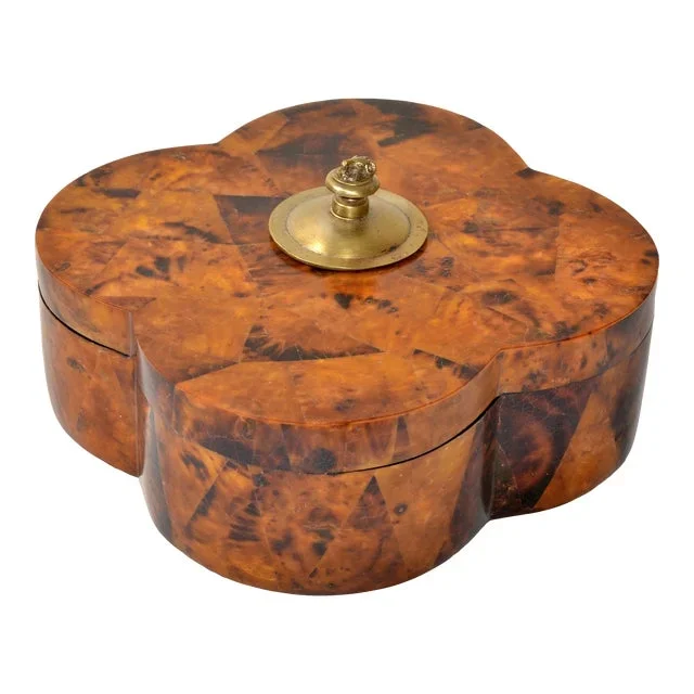 R & Y Augousti Style Jewelry Decorative Box Tobacco Leaves Hardwood Bronze Ibex