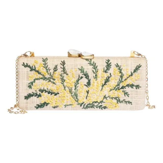 Rafe Alessandra Floral Embroidered Long Clutch, Yellow