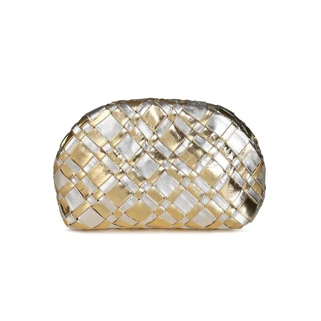 Rafe Gold and Silver Woven Leather Aya Frame Clutch