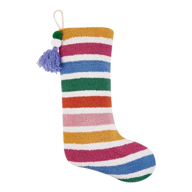 Rainbow Hook Stocking with Pom Pom Tassel