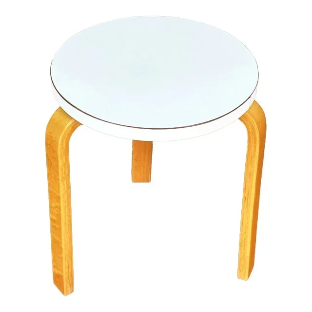 Rare 1950’s Alvar Aalto 3 Legged Stool / Side Table Model 60 in Original White Formica & Birch