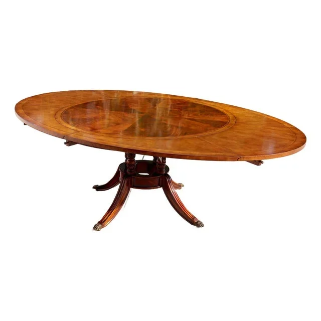 Rare Jonathan Charles Buckingham Mahogany & Satinwood Oval Dining Table