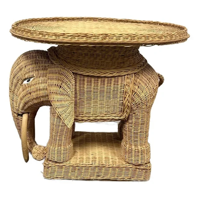 Rattan & Wicker Elephant Side Coffee Table Vivai Del Sud Style