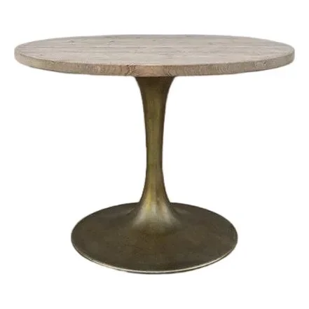 Reclaimed Pine 39″ Round Table on Brass Pedestal Base