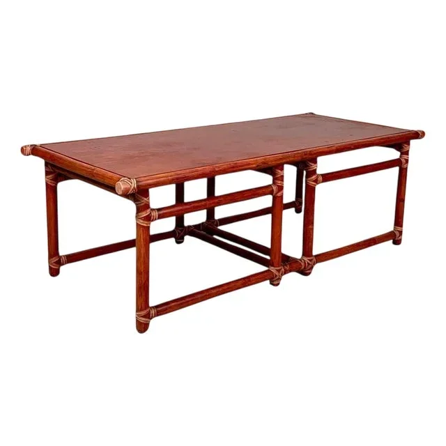 Red Bamboo Coffee Table by Lyda Levi for McGuire Production, 1970s