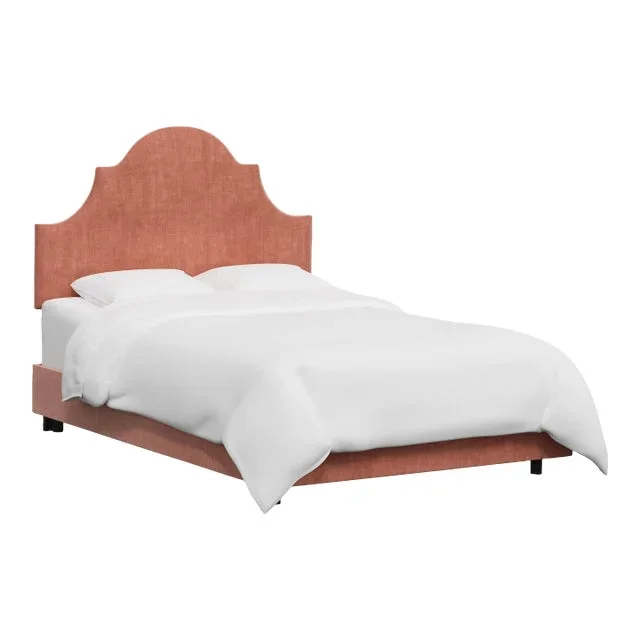 Red from Scalamandre crafted by Cloth & Company Geneva Queen Bed, Peach Solid Velvet