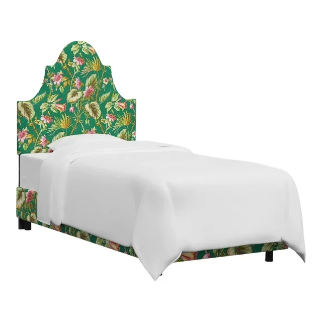 Red from Scalamandre crafted by Cloth & Company Geneva Twin Bed, Green Tropical Flora