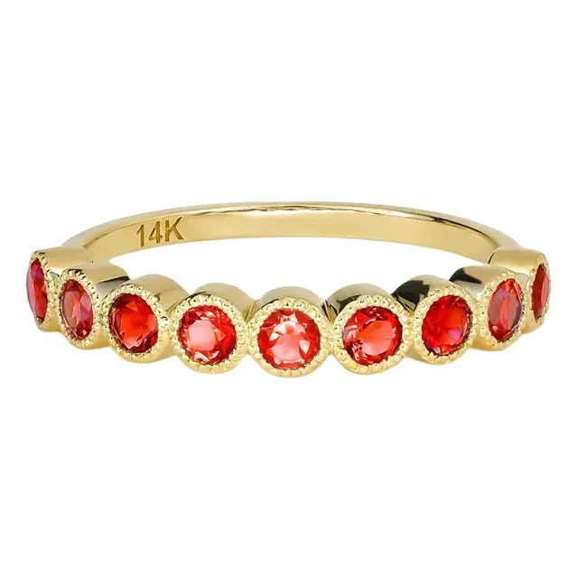 Red Gem Half Eternity 14k Gold Ring, Size 5