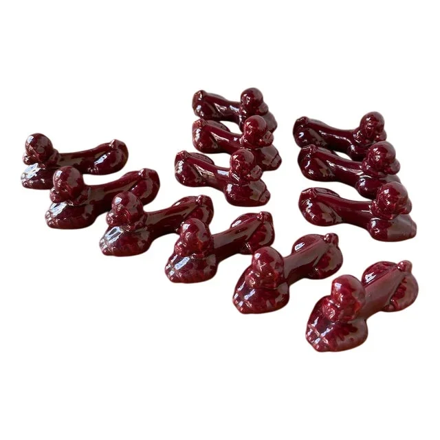 Red Poodle Ceramic Knife Holders, 1960s, Set of 12