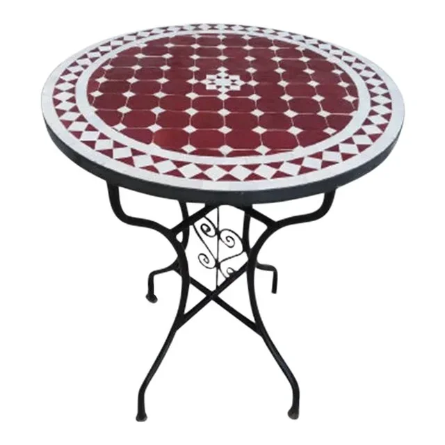 Red Round Iron Table With Mosaic Artwork