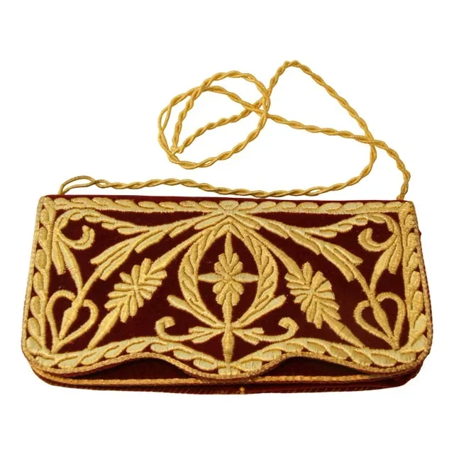 Red Velvet Embroidered 1960s Clutch Fez Morocco